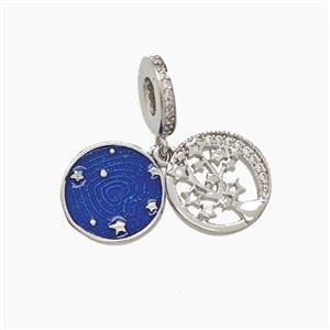 Copper Tree And Star Pendant Pave Zirconia Blue Painted Platinum Plated, approx 10.5mm, 8mm dia