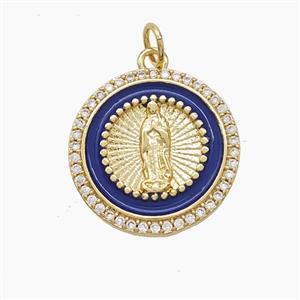 Copper Jesus Pendant Pave Zirconia Royalblue Enamel Gold Plated, approx 18mm