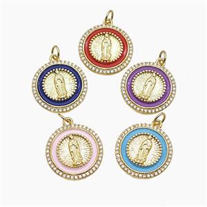 Copper Jesus Pendant Pave Zirconia Enamel Gold Plated Mixed, approx 18mm