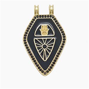 Copper Polygon Pendant Pave Zirconia Black Enamel 2loops Gold Plated, approx 21-34mm