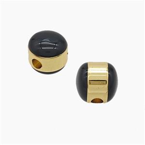 Copper Button Beads Black Enamel Gold Plated, approx 10-11mm