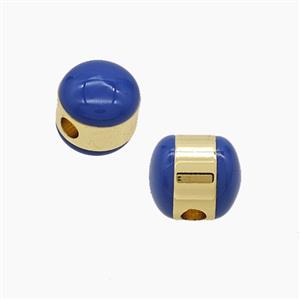 Copper Button Beads Royalblue Enamel Gold Plated, approx 10-11mm