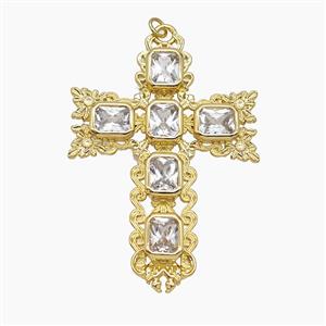 Copper Cross Pendant Pave Crystal Glass Gold Plated, approx 47-70mm