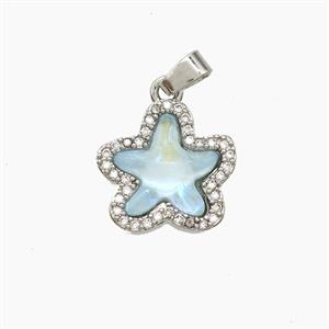 Copper Starfish Pendant Pave Zirconia Acrylic Platinum Plated, approx 13-14mm