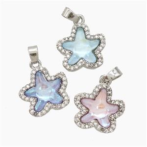 Copper Starfish Pendant Pave Zirconia Acrylic Platinum Plated Mixed, approx 13-14mm