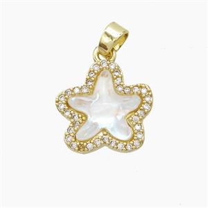 Copper Starfish Pendant Pave Zirconia Acrylic Gold Plated, approx 13-14mm