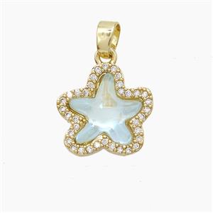 Copper Starfish Pendant Pave Zirconia Acrylic Gold Plated, approx 13-14mm