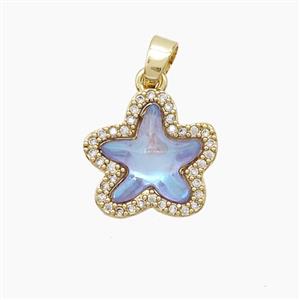 Copper Starfish Pendant Pave Zirconia Acrylic Gold Plated, approx 13-14mm