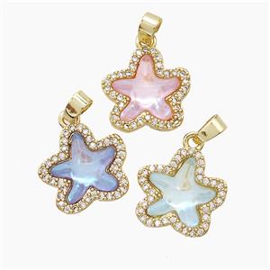 Copper Starfish Pendant Pave Zirconia Acrylic Gold Plated Mixed, approx 13-14mm