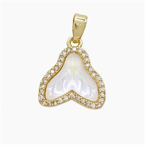 Copper Shark-Tail Pendant Pave Zirconia White Acrylic Gold Plated, approx 13-14mm