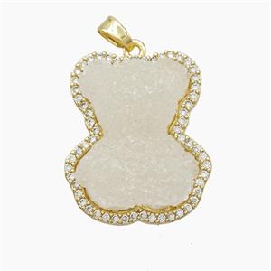 White Resin Bear Copper Pendant Pave Zirconia Gold Plated, approx 22-26mm