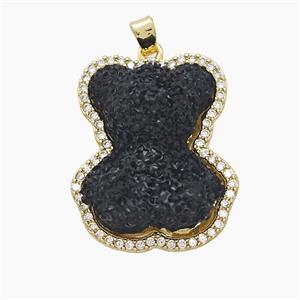 Black Resin Bear Copper Pendant Pave Zirconia Gold Plated, approx 22-26mm