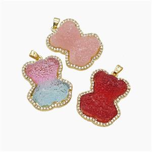 Resin Bear Copper Pendant Pave Zirconia Gold Plated Mixed, approx 22-26mm