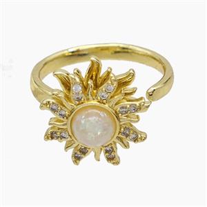 Copper Sunflower Rings Pave Zirconia Fire Opal Rotatable Gold Plated, approx 15mm, 18mm dia