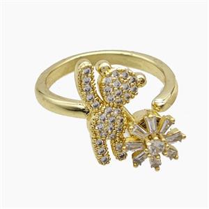 Copper Bear Rings With Flower Pave Zirconia Rotatable Gold Plated, approx 11-16mm, 18mm dia