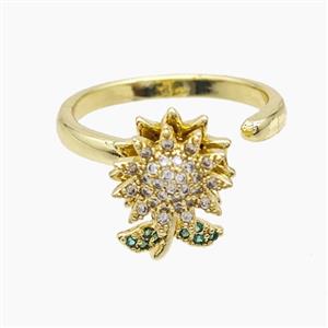 Copper Sunflower Pendant Pave Zirconia Rotatable Gold Plated, approx 6-8mm, 11mm, 18mm dia
