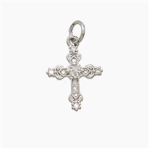 Copper Cross Pendant Pave Zirconia Platinum Plated, approx 11-14mm