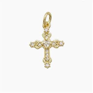 Copper Cross Pendant Pave Zirconia Gold Plated, approx 11-14mm