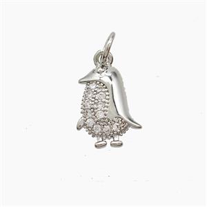 Copper Penguin Pendant Pave Zirconia Platinum Plated, approx 9-12mm