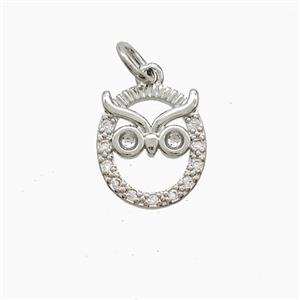 Copper Owl Pendant Pave Zirconia Birds Platinum Plated, approx 11-12mm