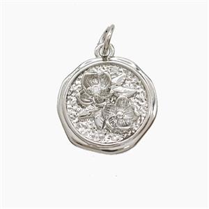 Copper Flower Pendant Pave Zirconia Platinum Plated, approx 15mm