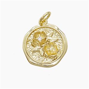 Copper Flower Pendant Pave Zirconia Gold Plated, approx 15mm