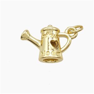 Watering Can Charms Copper Pendant Heart Gold Plated, approx 11-15mm