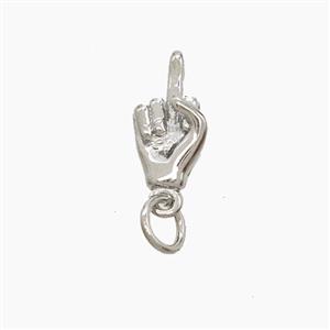 Copper Hand Pendant Middle Finger Platinum Plated, approx 6.5-12mm