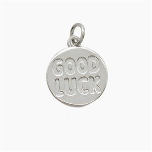 Copper GOODLUCK Pendant Platinum Plated, approx 13.5mm