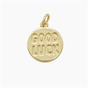 Copper GOODLUCK Pendant Gold Plated, approx 13.5mm