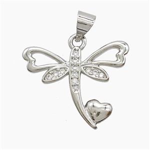 Copper Dragonfly Pendant Pave Zirconia Platinum Plated, approx 16-20mm