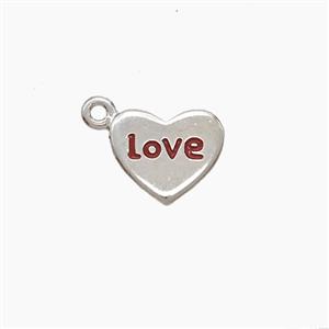 Copper Heart Pendant Red Enamel Love Platinum Plated, approx 8-10mm