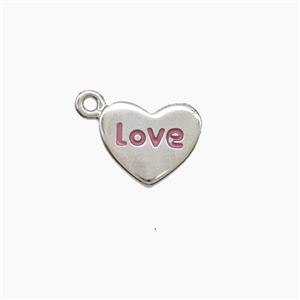 Copper Heart Pendant Pink Enamel Love Platinum Plated, approx 8-10mm