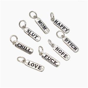 Copper Alphabet Tag Pendant Black Enamel Letters Platinum Plated Mixed, approx 4-12mm