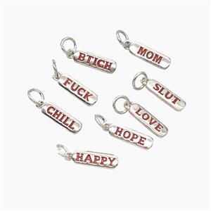 Copper Alphabet Tag Pendant Red Enamel Letters Platinum Plated Mixed, approx 4-12mm
