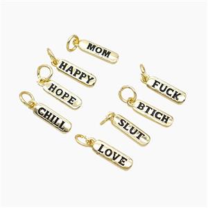 Copper Alphabet Tag Pendant Black Enamel Letters Gold Plated Mixed, approx 4-12mm
