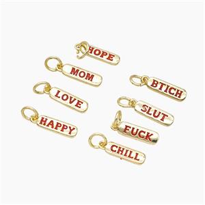 Copper Alphabet Tag Pendant Red Enamel Letters Gold Plated Mixed, approx 4-12mm