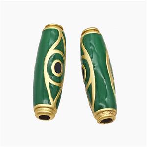 Copper Rice Beads Green Enamel Evil Eye Large Hole Gold Plated, approx 11-35mm, 2.5mm hole