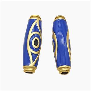 Copper Rice Beads Blue Enamel Evil Eye Large Hole Gold Plated, approx 11-35mm, 2.5mm hole