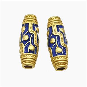 Copper Rice Beads Blue Enamel Large Hole Gold Plated, approx 10-28mm, 4mm hole