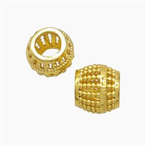Copper Barrel Beads Large Hole Hollow Gold Plated, approx 9-10mm, 5mm hole