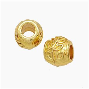 Copper Barrel Beads Large Hole Leaf Gold Plated, approx 9-11mm, 5mm hole