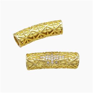 Copper Tube Beads Pave Zirconia Curving Large Hole Gold Plated, approx 8-25mm, 5mm hole