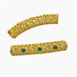Copper Tube Beads Pave Jade Hollow Curving Large Hole Gold Plated, approx 7-38mm, 5mm hole