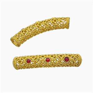 Copper Tube Beads Pave Jade Curving Large Hole Gold Plated, approx 7-38mm, 5mm hole