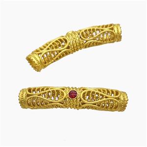 Copper Tube Beads Pave Jade Curving Large Hole Gold Plated, approx 7-38mm, 5mm hole