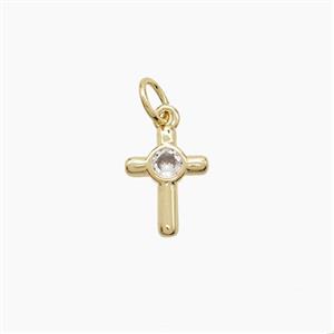 Copper Cross Pendant Pave Zirconia Gold Plated, approx 8-11mm
