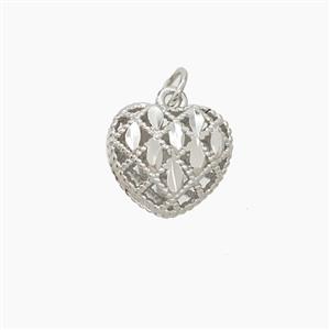 Copper Heart Pendant Hollow Platinum Plated, approx 12mm