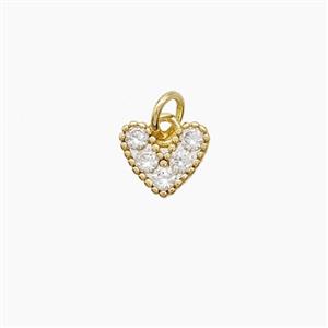 Copper Heart Pendant Pave Zirconia Gold Plated, approx 7.5mm