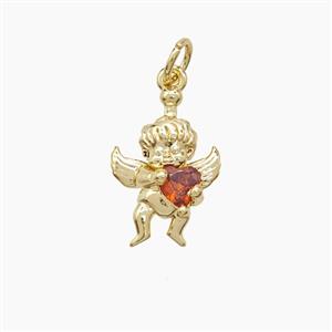 Copper Angel Pendant Pave Zirconia Gold Plated, approx 11-16mm